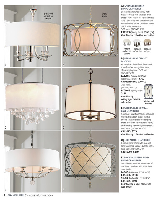 Shades Of Light Farmhouse Classics 2017 Page 6 7 A Springfield Linen Shade Chandelier Polished Nickel W White Aged Silver Sleek