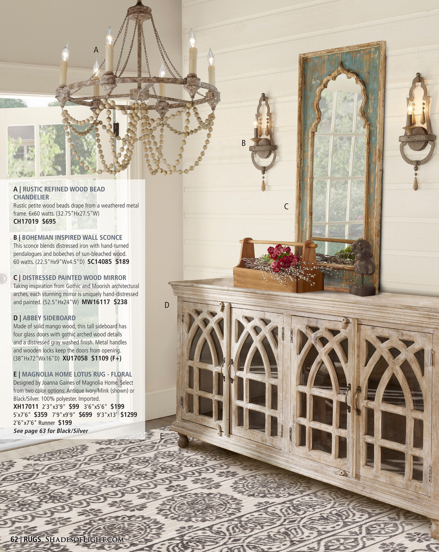Shades Of Light Modern Farmhouse 2017 Page 62 63 A B Rustic Refined Wood Bead Chandelier C Petite Beads D From