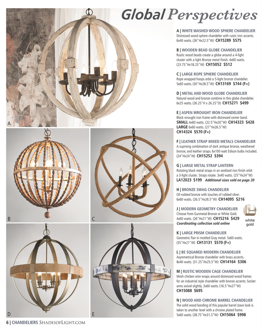 Shades of Light - Tropical Repose 2016 - Metal and Wood Globe Chandelier -  6-Light